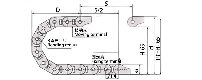 45系列高負(fù)載型拖鏈主要技術(shù)參數(shù)圖 45系列高負(fù)載型拖鏈主要技術(shù)參數(shù)圖